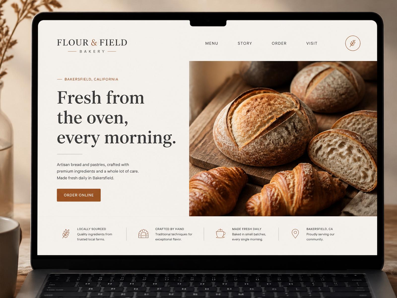 Flour & Field Bakery website mockup